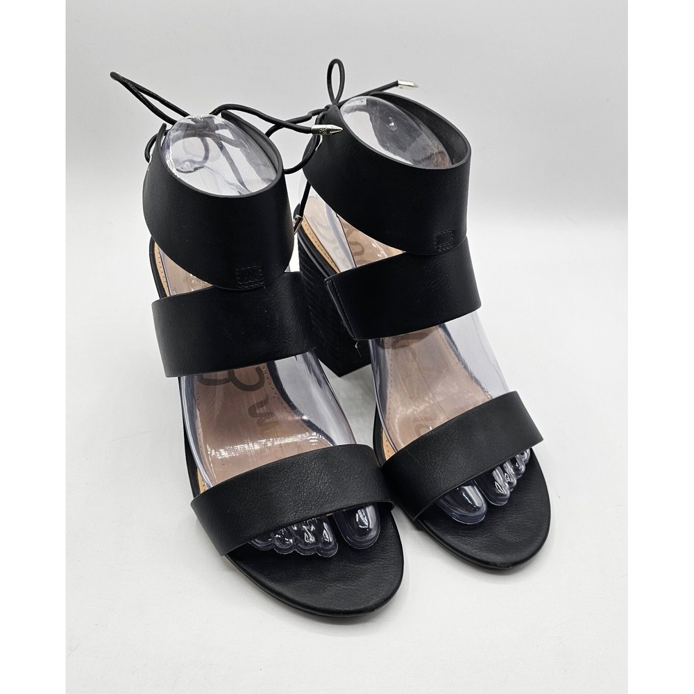 Sam Edelman Womens Valerie Sandals Size‎ 7.5 Black Block Heel Ankle Strap Tie